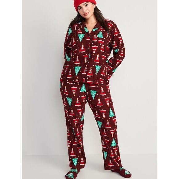Old Navy Other - Old‎ Navy Santa In The House Pajama Set Flannel Cotton Holiday Maroon Medium